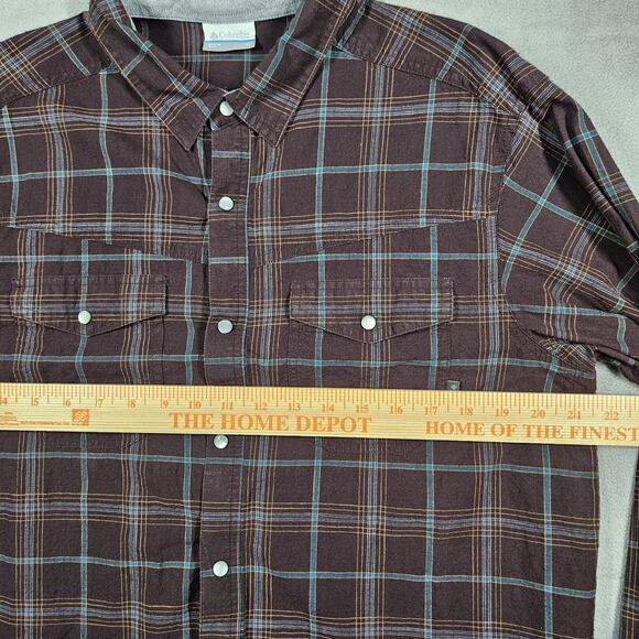 Columbia Shirt Mens Medium Pearl Snap Plaid Western Long Sleeve Brown Outdoor - Picture 10 of 11